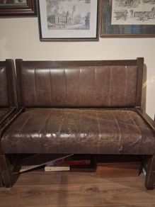 Vintage Solid Wood pub Leather Bench Seat Perfect for Bar or Man Cave