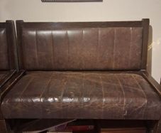 Vintage Solid Wood pub Leather Bench Seat Perfect for Bar or Man Cave
