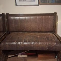 Vintage Solid Wood pub Leather Bench Seat Perfect for Bar or Man Cave