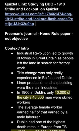 H1 LC History Notes pdf: DBQ 1913 Strike and Lockout