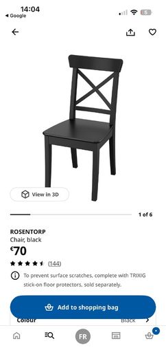 3 black chairs Ikea with cushions