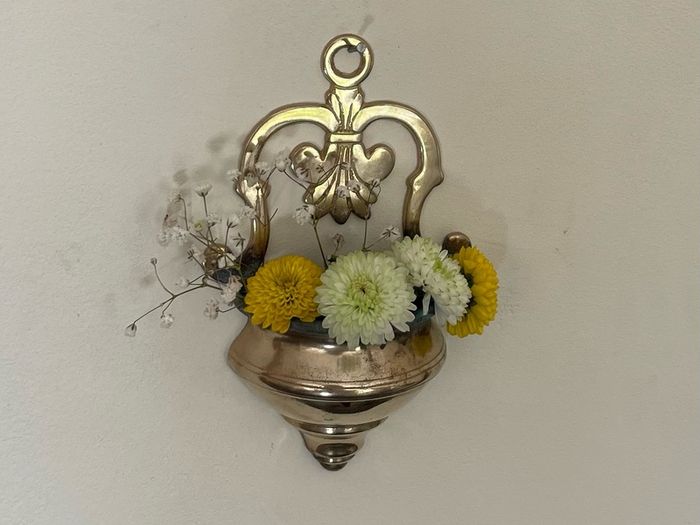 Vintage Brass Holy Water Font Wall Hanging Religious Home Decor