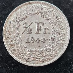 1944 Switzerland 1/2 Franc Helvetia standing silver coin