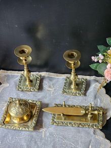 Antique Victorian Era Solid Brass Desktop Set