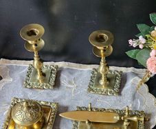 Antique Victorian Era Solid Brass Desktop Set