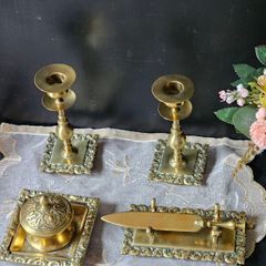 Antique Victorian Era Solid Brass Desktop Set