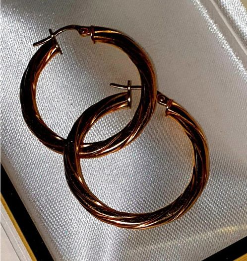 Pristine 9ct Gold 1.5" Twisted Rope Hoop Earrings