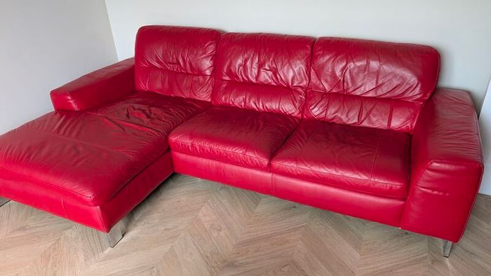 Red Leather Corner Sofa