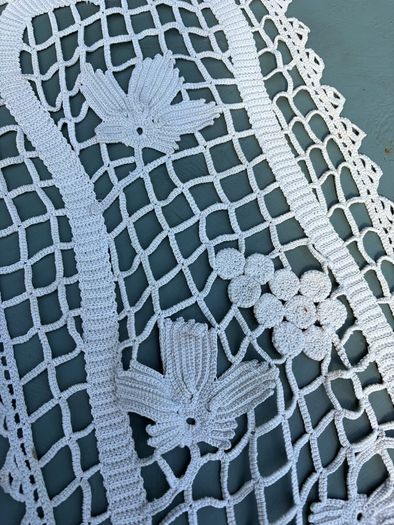 Vintage French Crochet Table Runner with fringe each end