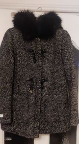 CALVIN KLEIN Womens size SMALL Wool Duffle Coat Faux Fur Trim Hood