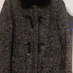 CALVIN KLEIN Womens size SMALL Wool Duffle Coat Faux Fur Trim Hood