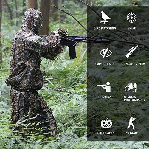 5PCS Ghillie Suit 3D Leaf Camouflage Uniform Gilly Suit
