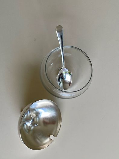 Silver and glass apple jar