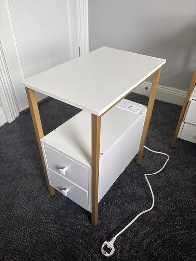 bedside locker with usb and power plugs