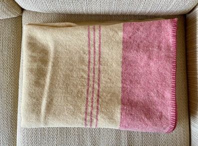 Pair of Vintage Wool Blankets, Beige & Pink