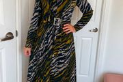Elli White Zebra Print Midi Dress with Diamante Buckle  Size L UK14