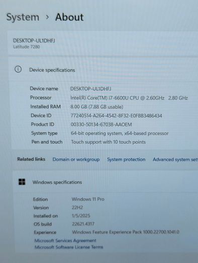 Dell Latitude 7280 i7 6600U 2.8GHz 16GB 512GB SSD Windows 11 Pro 12.5" (Touch Screen)