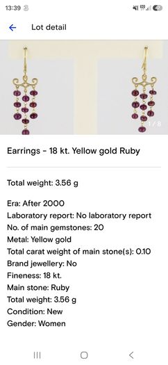 Solid 18k Yellow Gold Chandelier Earrings with 20 Natural Rubies 3.56g