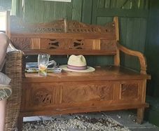 Antique Carved Wooden Monk's Bench