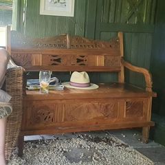 Antique Carved Wooden Monk's Bench