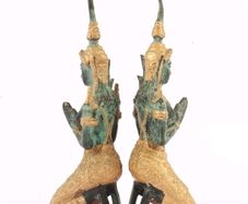 2 Vintage Thai Bronze Angel Teppanom Guardian Figurines Kneeling Statue