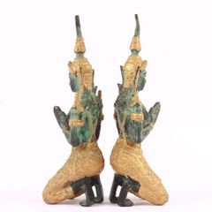 2 Vintage Thai Bronze Angel Teppanom Guardian Figurines Kneeling Statue