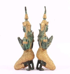 2 Vintage Thai Bronze Angel Teppanom Guardian Figurines Kneeling Statue