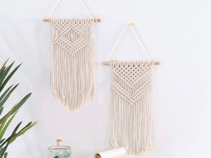 2pcs Macrame Wall Hanging Handmade Woven Tapestry, Boho Wall Decor Art Home Decoration (25cm W x 42cm L)