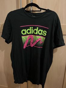 Black pink and green retro style Adidas T-shirt size large
