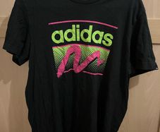 Black pink and green retro style Adidas T-shirt size large