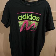 Black pink and green retro style Adidas T-shirt size large