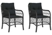 Garden Chairs with Cushions 2 pcs Black Poly Rattan