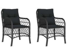 Garden Chairs with Cushions 2 pcs Black Poly Rattan