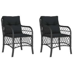 Garden Chairs with Cushions 2 pcs Black Poly Rattan