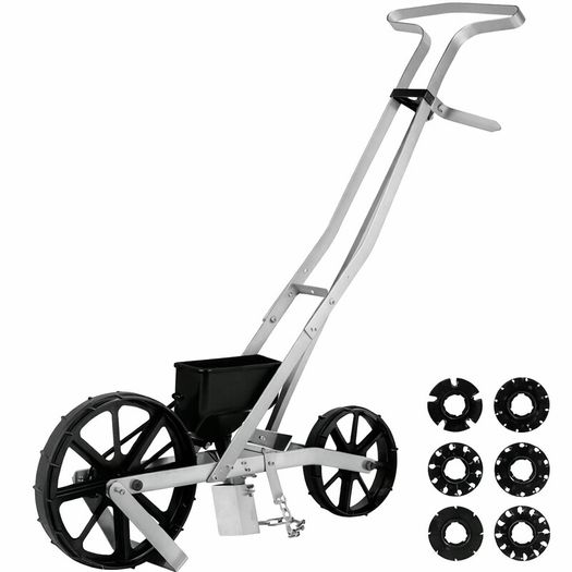 Garden Push Seeder Manual Metal Row Crop Planter with 6 Seed Plates for Vegetable Gardens