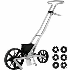 Garden Push Seeder Manual Metal Row Crop Planter with 6 Seed Plates for Vegetable Gardens