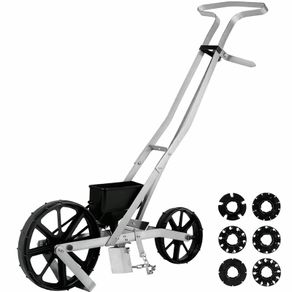 Garden Push Seeder Manual Metal Row Crop Planter with 6 Seed Plates for Vegetable Gardens