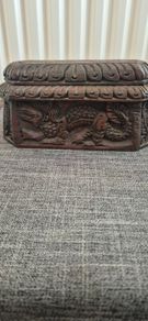 Vintage dragon motif carved wooden box