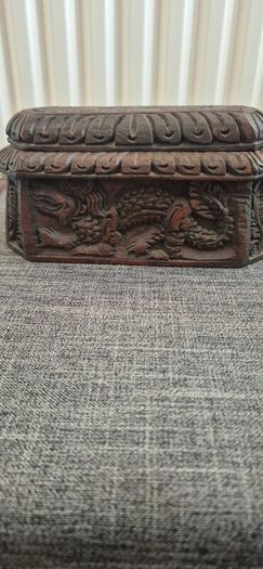Vintage dragon motif carved wooden box