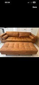 Tan 100% Leather Ottoman - Scott