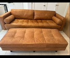 Tan 100% Leather Ottoman - Scott