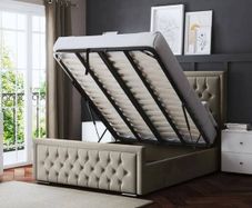 New Ottoman Storage Panel Plush Velvet Upholstered Bed Frame Double & King Size