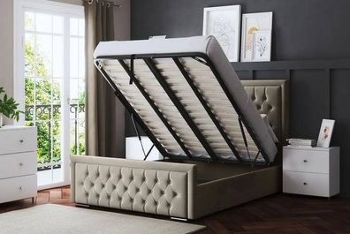 New Ottoman Storage Panel Plush Velvet Upholstered Bed Frame Double & King Size