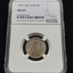 Ireland 1962 | Irish 6p | 6 Pence | Wolfhound | KM.13a | MS 63