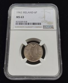 Ireland 1962 | Irish 6p | 6 Pence | Wolfhound | KM.13a | MS 63