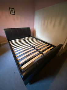 Faux leather king sleigh bed
