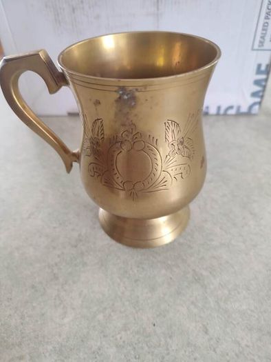 Vintage Engraved Brass Metal Cup Mug Wine Glass Made in India