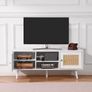 TV Stand, Boho TV Cabinet for 55 inch TV, Mid Century Modern TV Stand, Rattan TV Console with Adjustable Shelfs for Living Room, Media Room Image 2