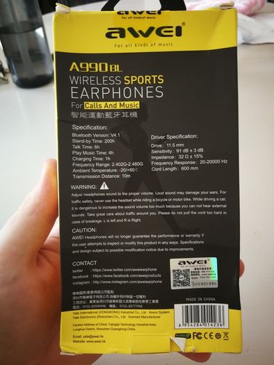 AWEI Wireless Sports Bluetooth Earphones Free Post