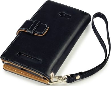 New Htc Windows Phone 8x Premium Pu Leather Wallet Black & Hot Pink  With Floral Interior / Black With Tan Inside